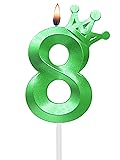 3.1inch Birthday Green Number 8 Candles with Crown