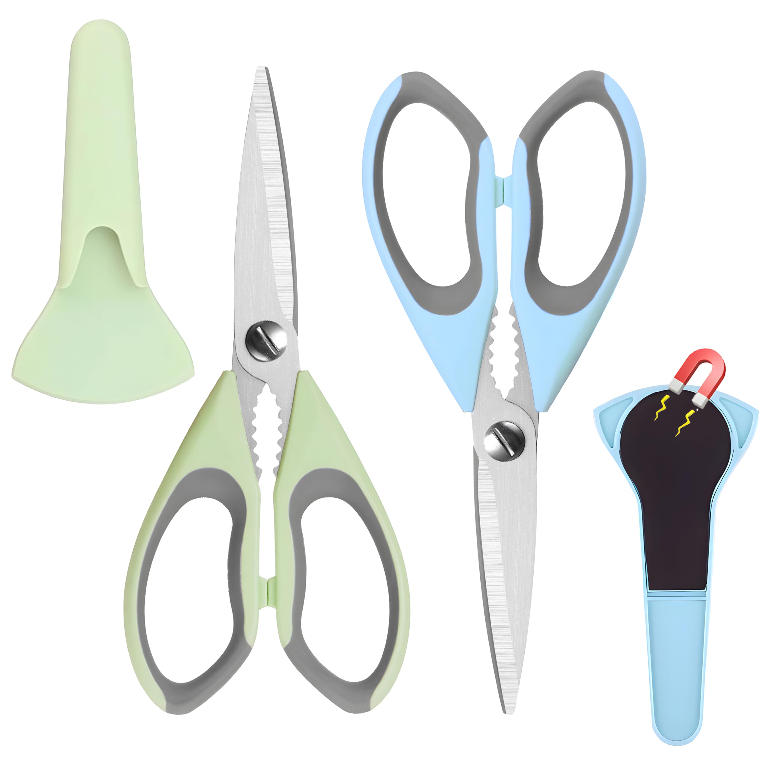 Photo 1 of 2 Pack Heavy Duty Scissors Kitchen Shears with Magnetic Holder,Dishwasher Safe Stainless Steel Meat Cooking Shears,Multifunctional All Purpose Sharp Scissors Set for Food,Meat,BBQ,Pizza(Blue,Green)