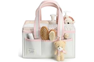 PeraBella Diaper Caddy Organizer with Handle, Baby Shower Gifts Basket Bag, Registry Search Must Haves Items, Nursery Storage Organizer for Newborn Girl Boy, Baby Bag Essentials, Car Diaper Caddy Cart
