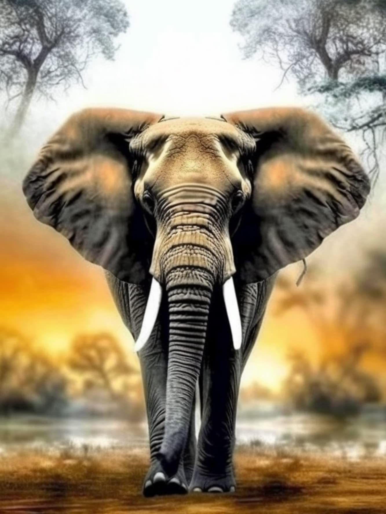 Bimkole 5D Diamond Painting Kits Elephant, Full Drill Autumn Dead Tree DIY Rhinestone Embroidery Set Paint with Diamond Art by Number Kits Cross Stitch Home Wall Craft Decoration (16x20inch)