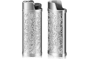 Threlaco 2 Pack Vintage Metal Lighter Case Cover Holder, Vintage Floral Stamped Lighter Sleeve Reusable Protective Cover Christmas Party Gifts for Father Grandfather