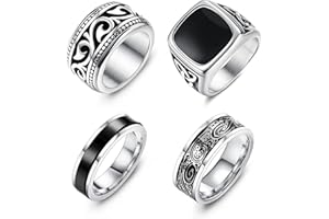 Adramata 4Pcs Stainless Steel Signet Rings for Men Vintage Biker Rings Set Silver Spinner Ring Gold Band Pinky Thumb Rings Me