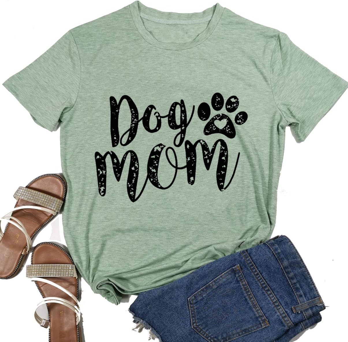 DUDUVIE Dog Mom Shirt Women Funny Dog Mama Cute Tee Letter Printed T Shirt Tops Blouse