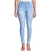 Royalty for Me Women's Tummy Control High Rise Essential Skinny Jeans, Sky Blue Rips, 10