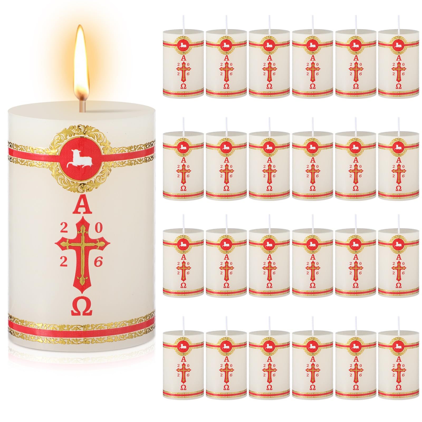 Conelist 24 Set Paschal Candles with Jesus Sticker Cirios Religiosos Catolico 2026 Lamb of God Catholic Church Candle Cross Sheep for Baptism Confirmation Prayer Easter Cirio Para Bautizo (3 x 2 Inch)