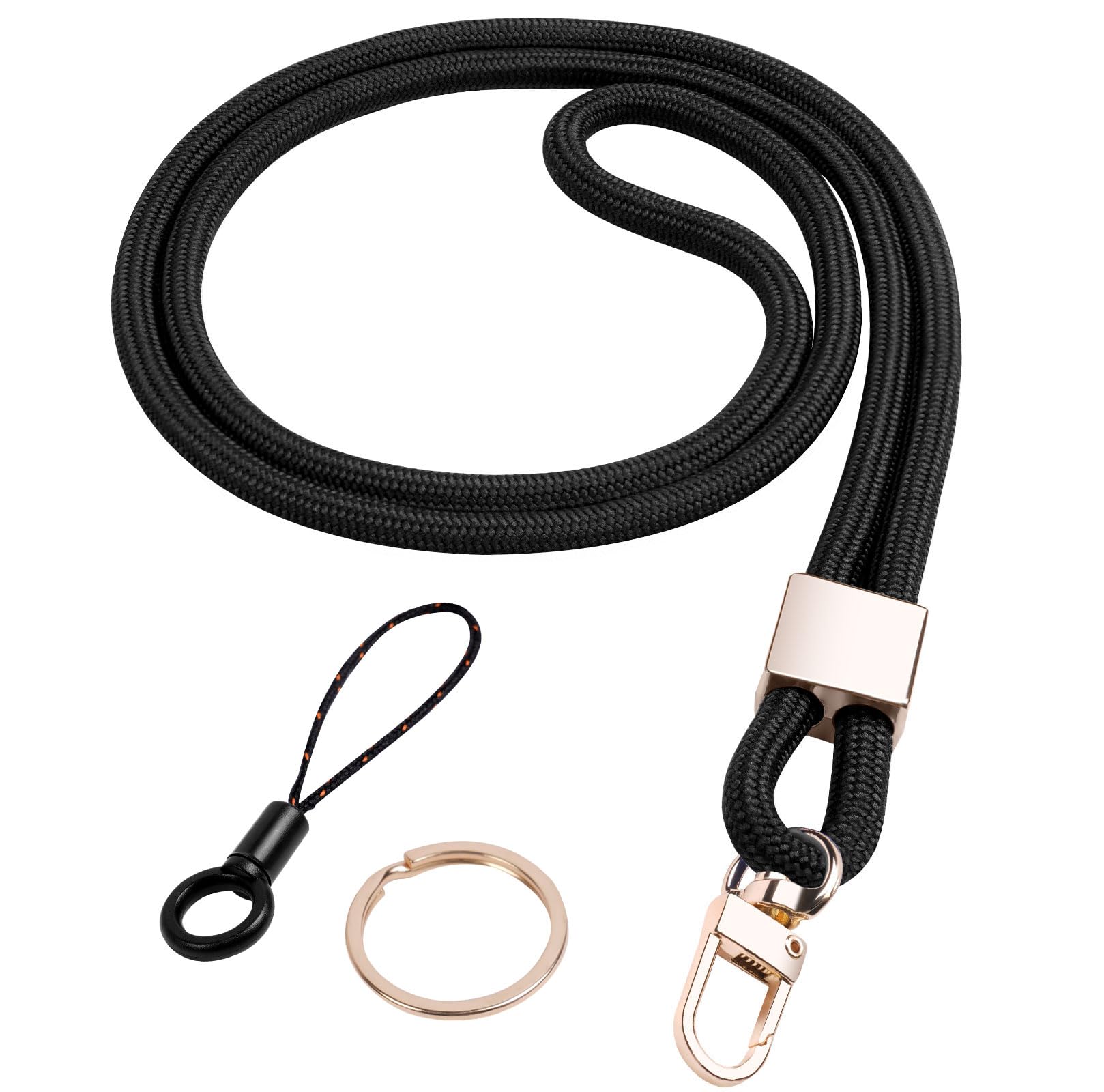 Vicloon Neck Lanyard with Metal Key Rings and Phone Ring Strap - Detachable Lanyards for ID Badge Holder, Keys, Phone (Black)