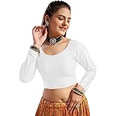 themilestocks Women's Blouses Readymade Gold Stretchable Saree Crop Top Choli Free Size Long Sleeve