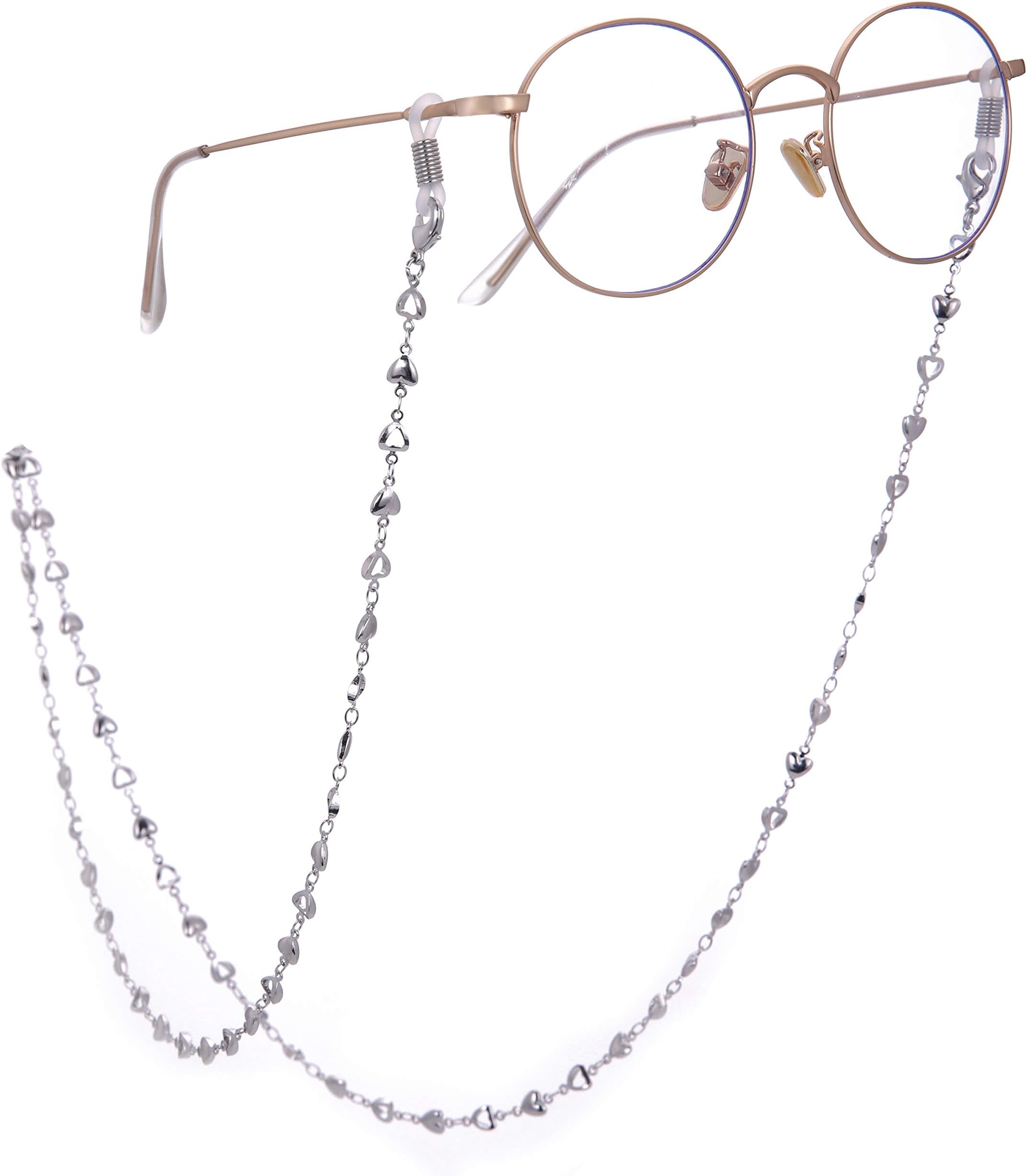 Retro Eyeglass Chain Holder for Women Heart Beaded Glasses Chain Sunglasses Strap Reading Glasses Cords