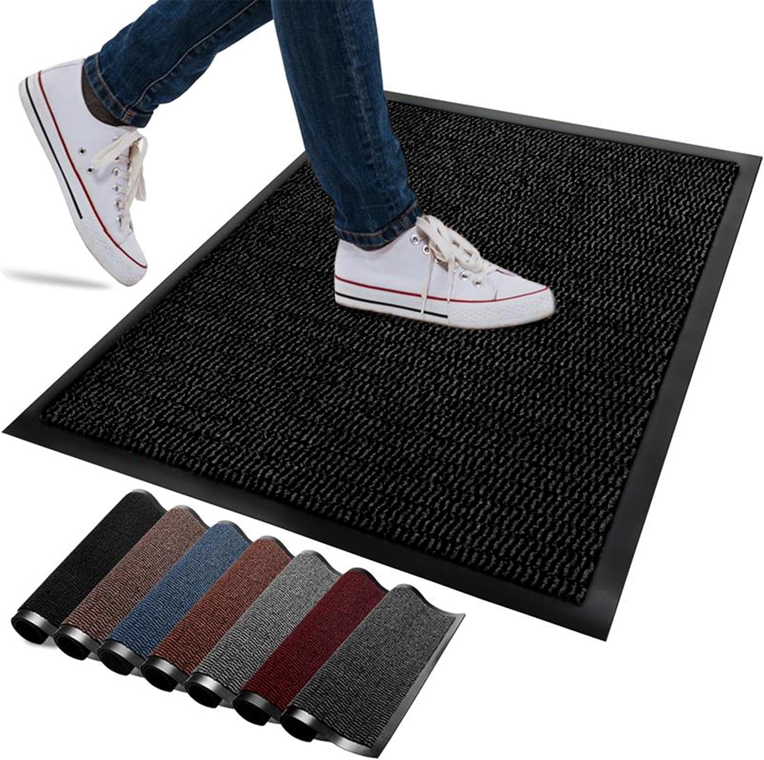 FB FunkyBuys Washable Door Mats Indoor & Outdoor - Non-Slippery Heavy Duty Doormats Indoor - Highly Absorptive Rubber Door Mat - Perfect for Kitchen, Home and Hotel Entrance (Black, 50x80 CM)