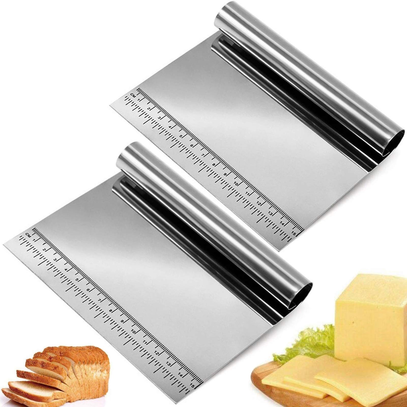 Kitchen Spatula Scraper Stainless Steel Dough Card Large Stainless Steel Dough Scraper Stainless Steel Set Vegetable Shovel Kitchen Cake and Pizza Cutter Dough Cutter Scraper for Pastry 2 Pieces