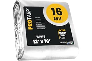 PROTARP Extra Heavy Duty 16 Mil Tarp Cover, Waterproof, UV Resistant, Rip and Tear Proof, Poly Tarpaulin with Reinforced Edges for Roof, Camping, Patio, Pool, Boat. (White 12′ X 16′)