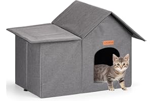 ZZYZSFUS Outdoor Cat House, Weatherproof Outside Cat Shelter for Feral Cats with Removable Cushion, Collapsible Portable Indoor Cat Condos