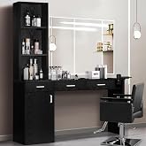 4ever2buy Salon Stations for Hair Stylist, Black Barber Hair Salon Station | 3 Hair Dryer Holder, 3 Drawers and 1 Cabinet, Mirror not Included, Black