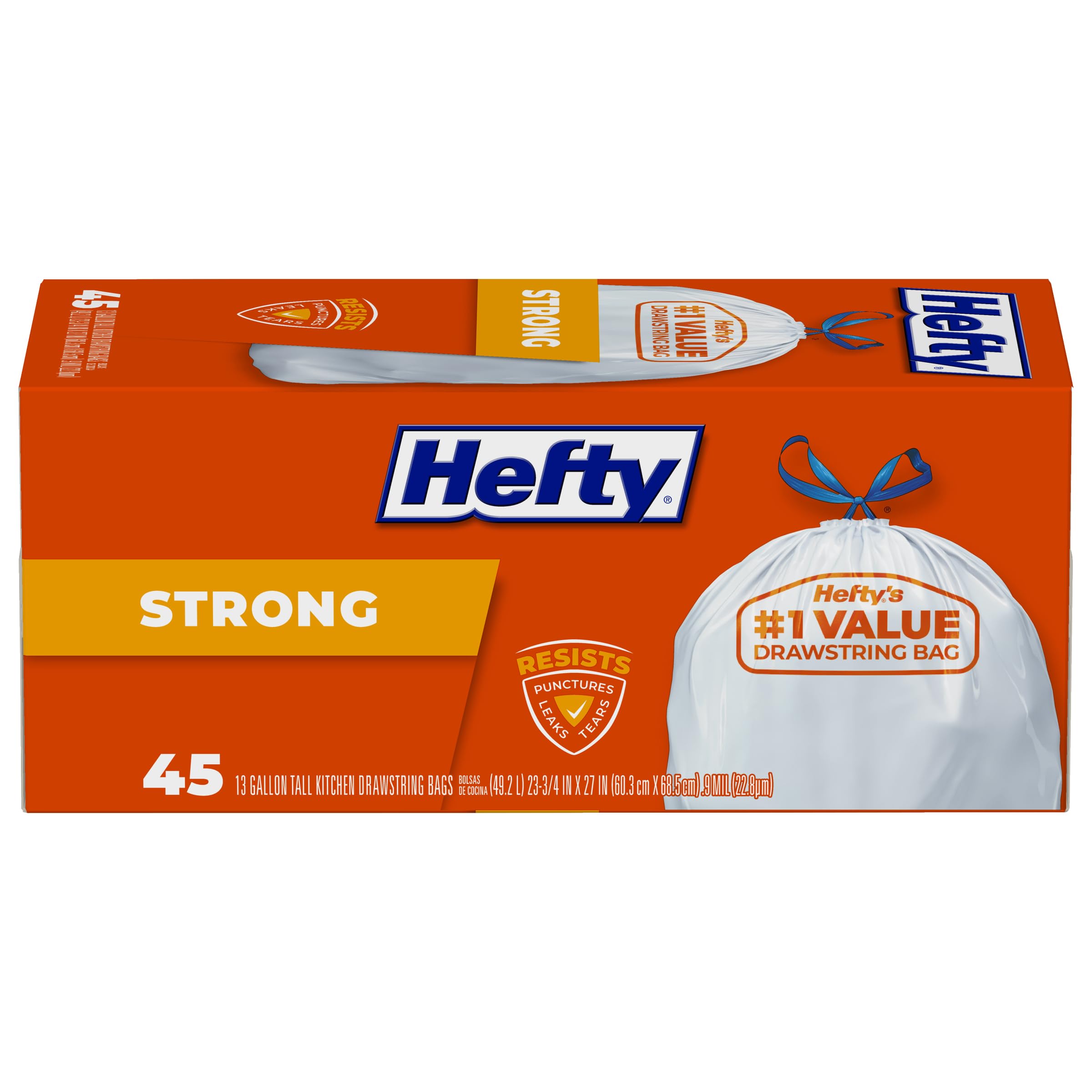 Hefty Strong Tall Kitchen Trash Bags, Unscented, 13 Gallon, 45 Count (Pack of 6) Image