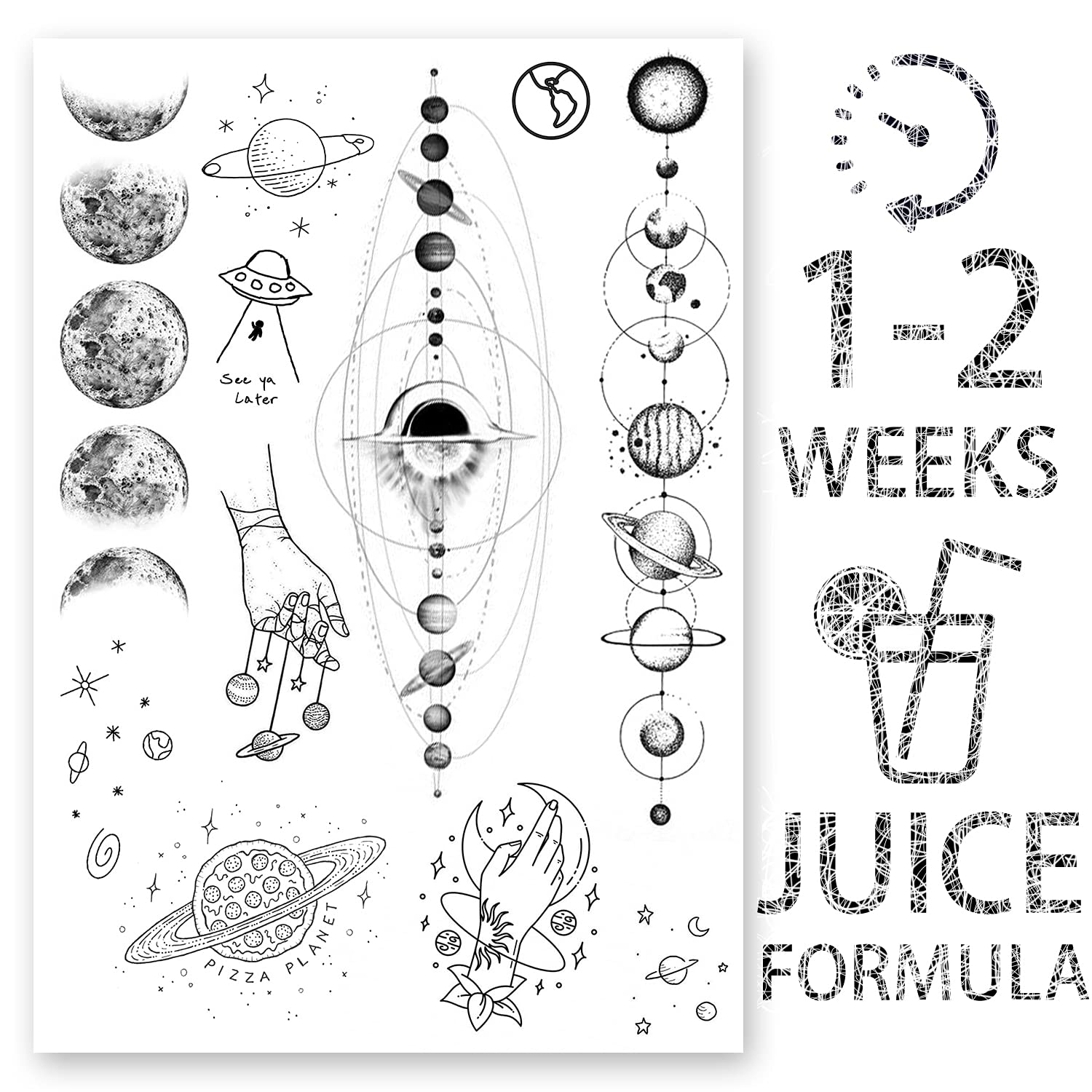 AWAKEN Fake Temporary Tattoos Juice Women Unisex Arm Chest Stickers Plant-based Waterproof Last 1-2 Weeks Lunar Eclipse Planets (Disegn 15)