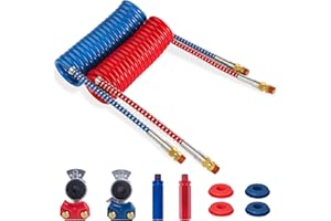 Ailbiuko Air Brake Line Hose Coil Assembly Coiled Set 15 FT Air Lines Semi Truck Trailer Hoses,1/2" NPT DOT Fittings with Glad Hands & Grips & Rubber Seals (15' Length x 12" Tractor Lead)