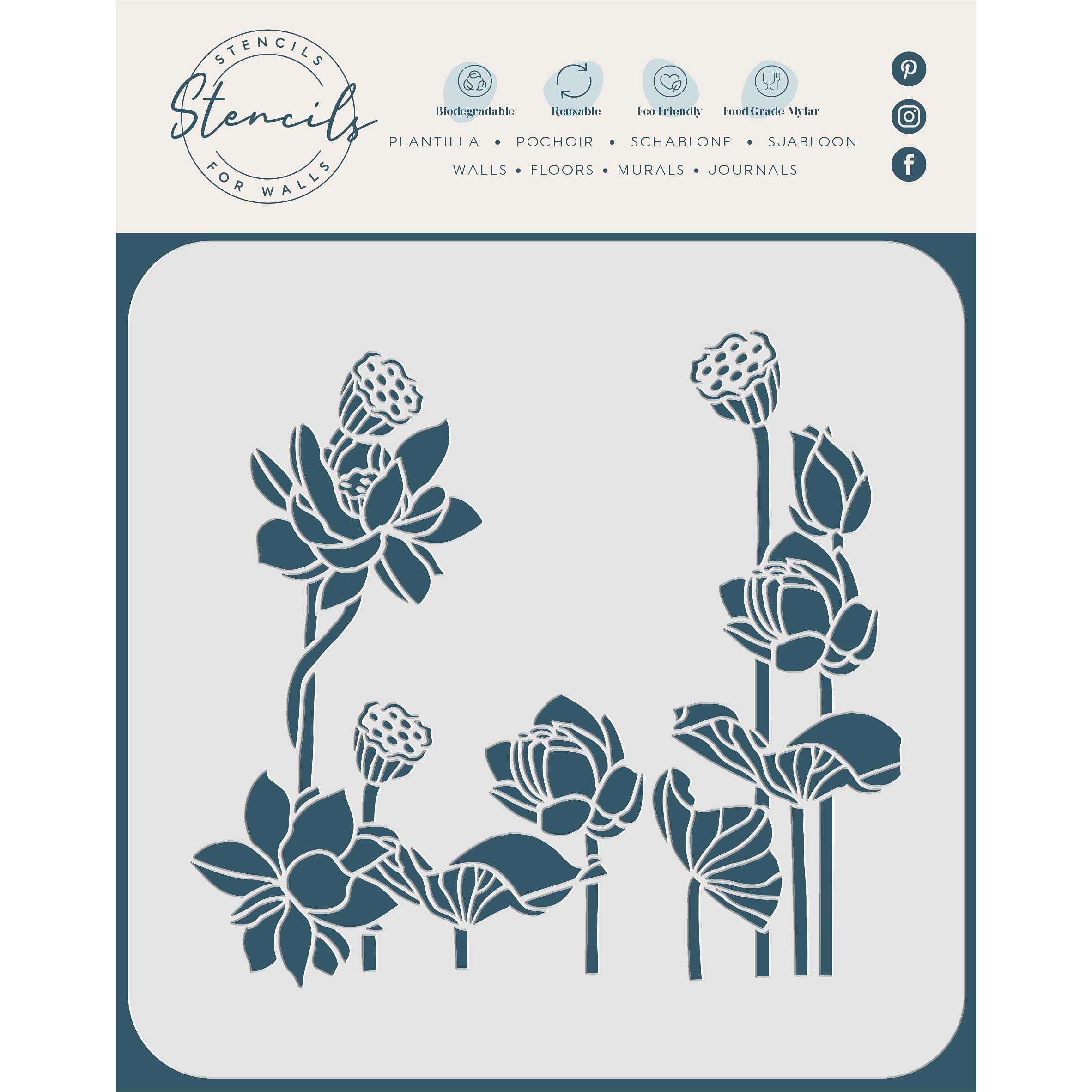 Water Lily Stencil, 16.5 x 15 cm (S) - Classic Lily Flower Border Wall Stencils for Painting Template…