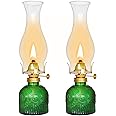 2 Pieces Large Chamber Oil Lamps, Glass Clear Color Kerosene Lamps for Indoor Use Home Decorative Hurricane Lamp Oil Lantern 11" Vintage Oil Lamp for Tabletop Decor Lighting
