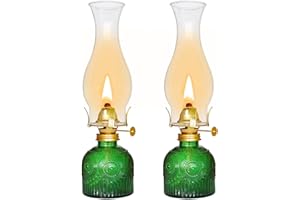 SYOENK 2 Pieces Large Chamber Oil Lamps, Glass Clear Color Kerosene Lamps for Indoor Use Home Decorative Hurricane Lamp Oil Lantern 11" Vintage Oil Lamp for Tabletop Decor Lighting
