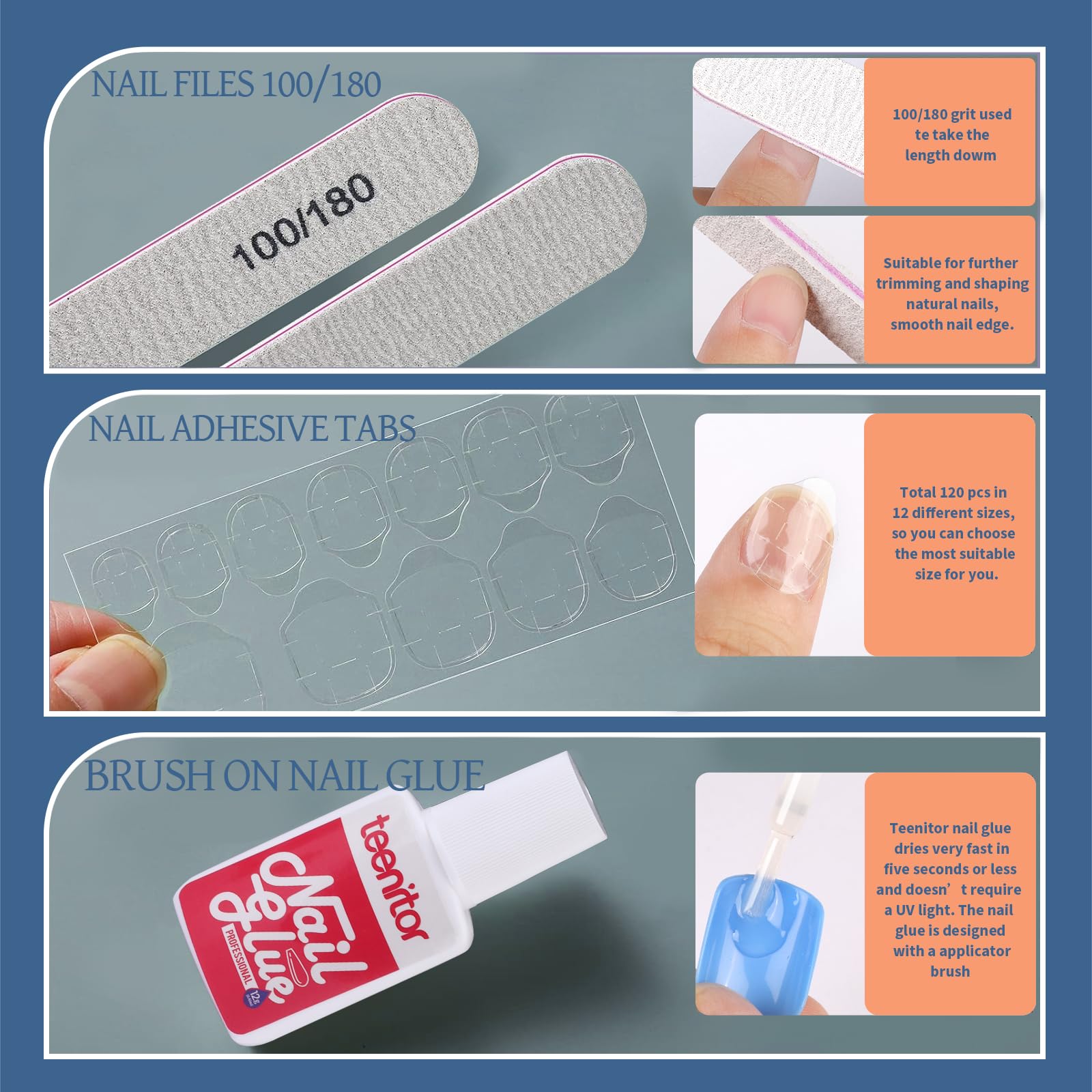 Teenitor 24Pack Short Press On Nails, 576Pcs Short Square Press On Nails, Short Matte Nails, Short Glossy Nails, Short Glitter Nails, Short French Nails, 12 Sizes Short Fake Nails With Nail Glue - Image 7