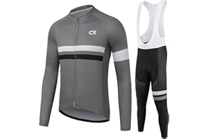COCONUT ROPAMO CR Winter Men's Cycling Jersey Long Sleeves Thermal Fleece Bike Jersey + Bib Pants, Winter Cycling Kit Clothing Set for Men