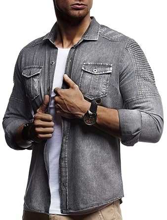 LEIF NELSON Herren Jeans Hemd Freizeithemd Biker Jacke Weste Destroyed Verwaschen Vintage Langarm Kurzarm LN3375