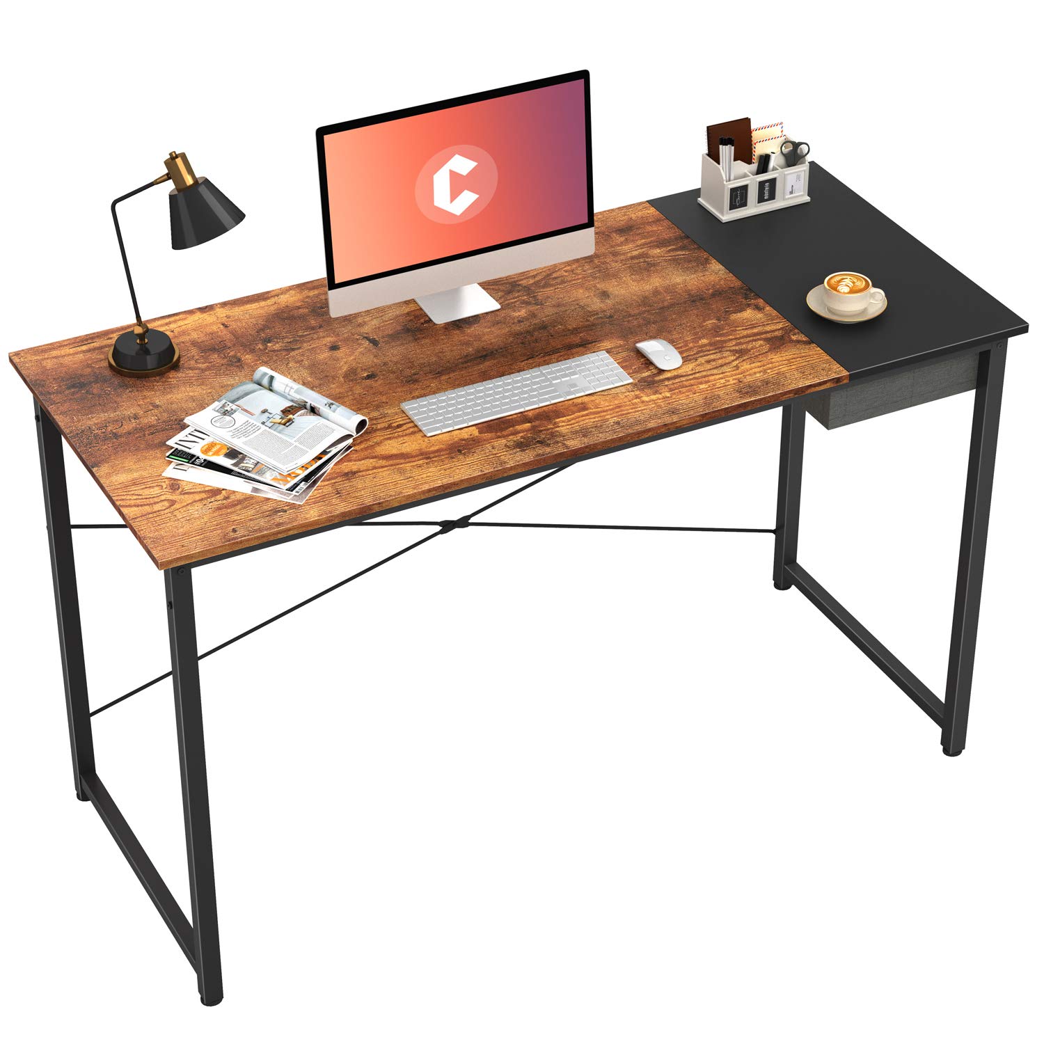 Cubiker Computer Desk 47" Home Office Writing Study Laptop Table, Modern Simple Style Desk with Drawer, Rustic Black