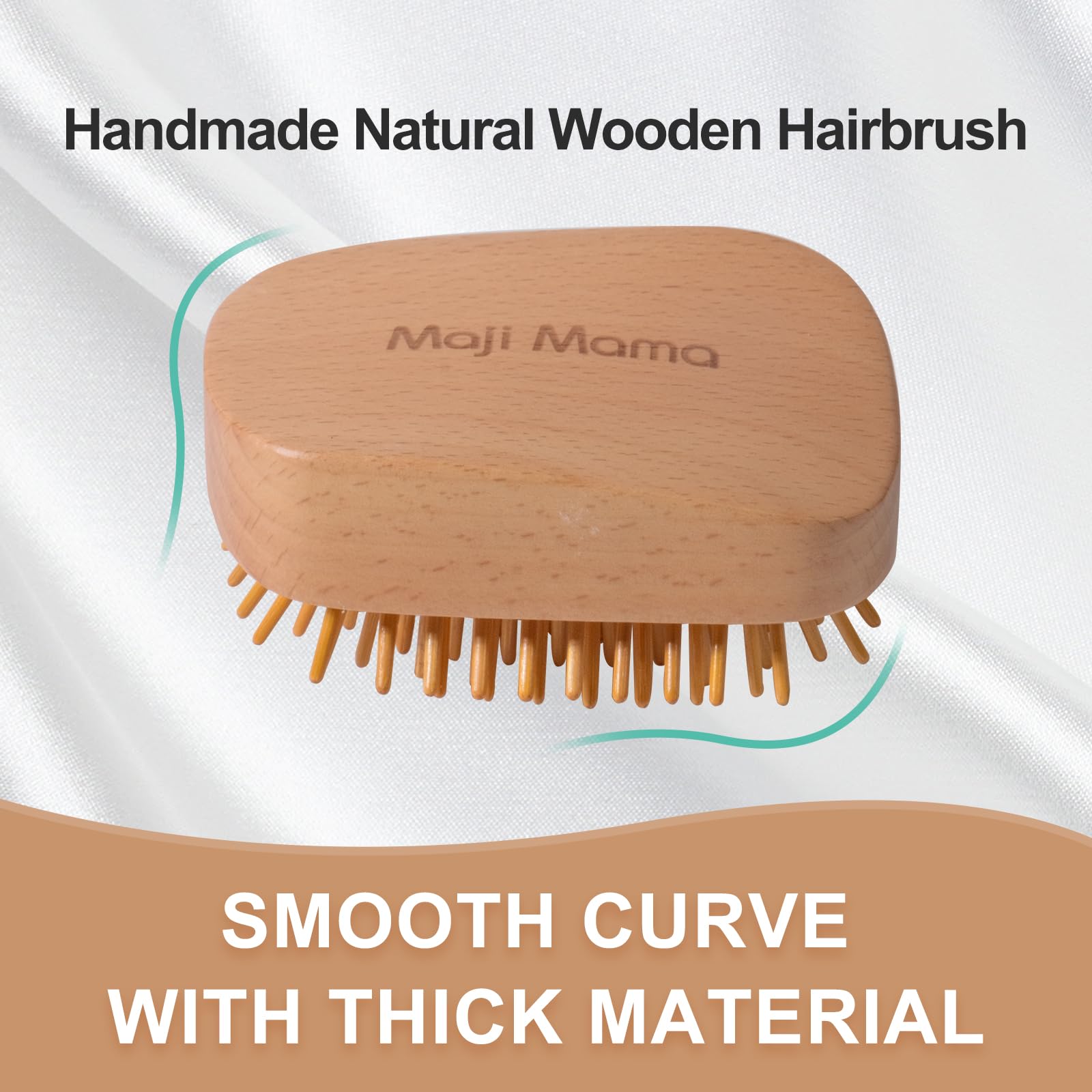 Maji Mama Handmade Natural Wooden Hair Brush Hairbrush with Bamboo Pins Massage Scalp & Detangling All Hair Types For Hair Growth,Scalp Massager Mini Brush No Handle Design