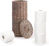 Woodluv Hand Woven Rustic Wicker Toilet Paper Holder Stand Storage Natural view 2