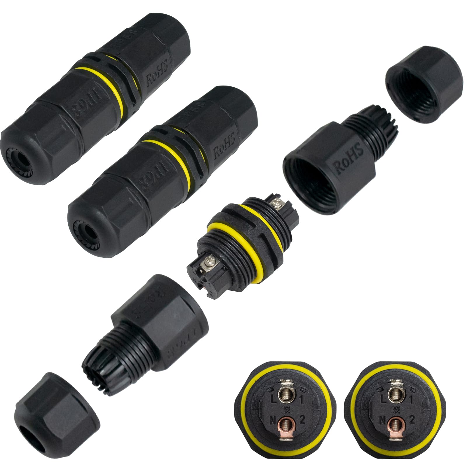 Duttek IP68 Outdoor Waterproof Electrical Wire Connector, Outdoor Junction Box 2Pin M20 Plug for Ø3mm 4.5-10mm (AC 400V, 17.5A) Cable Diameter Waterproof Extension Cord Connector Repair kit 2 Pack