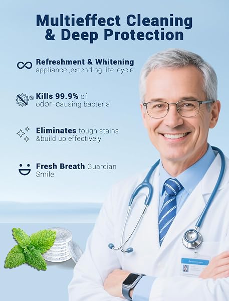 RETAINER CLEANER TABLETS (120 PCS), DENTURE CLEANING TABLETS FOR INVISALIGN, NIGHT MOUTH GUARD FOR ALIGNERS, REMOVE ODORS STAINS AND PLAQUE, QUICK CLEANSER, MINT FRESH FLAVOR, 4 MONTH SUPPLY