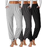 Oakgarden 3 Pack Women's Joggers Pants, Cozy High Waist Sweatpants Tapered Drawstring Yoga Casual Lounge Pants with Pockets