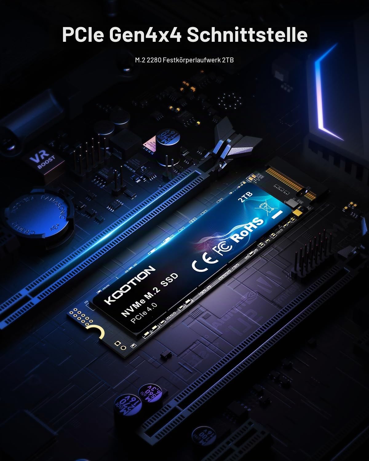 KOOTION SSD 2TB Nvme SSD PCIe 4.0 Interne Festplatte 5200MB/s Lesen, 4500MB/s Schreiben, 2 TB SSD 3D NAND Flash Interne Solid-State-Laufwerk für PS5, Programme, Gaming und Videoschnitt 2