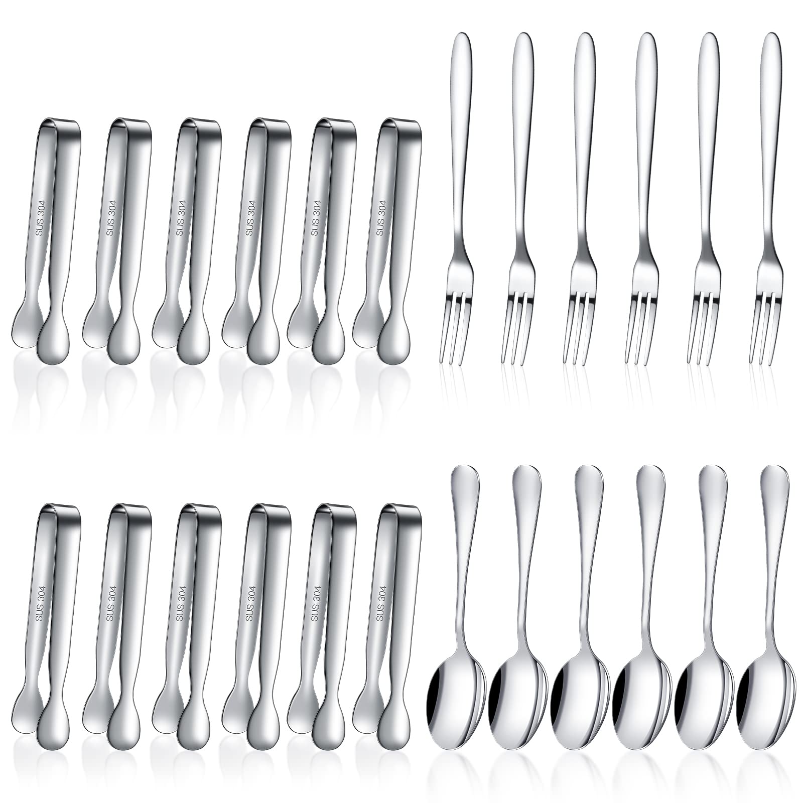Photo 1 of Cunhill 24 Pcs Charcuterie Accessories Mini Cocktail Tongs Small Serving Spoons and Appetizer Forks Stainless Steel Tongs Charcuterie Utensils for Valentine Party Supplies(Sharp Spoon, Silver)