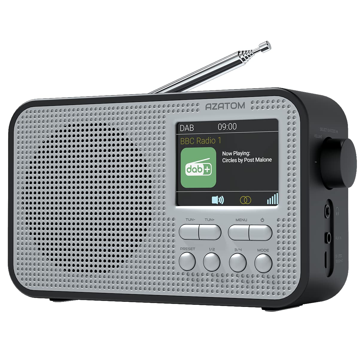 DAB/DAB+ & FM Portable Radio | Large Display | Bluetooth 5.3 | 2200mAh Rechargeable Battery Built-in | Dual Alarms & Sleep Timer | Perfect for Home, Office or Outdoors | AZATOM Aspire G2 (Silver)