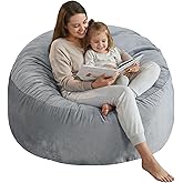 3 Ft Large Bean Bag Chairs for Adults/Teens with Memory Foam Filling, Comfy Bean Bag Sofa with Filler Included, Soft Dutch Velvet Fabric Beanbags,3 Foot, Grey
