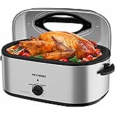 28 Quart Electric Roaster Oven with Visible & Self-Basting Lid, Large Turkey Roaster with Defrost Warm Function, Adjustable T