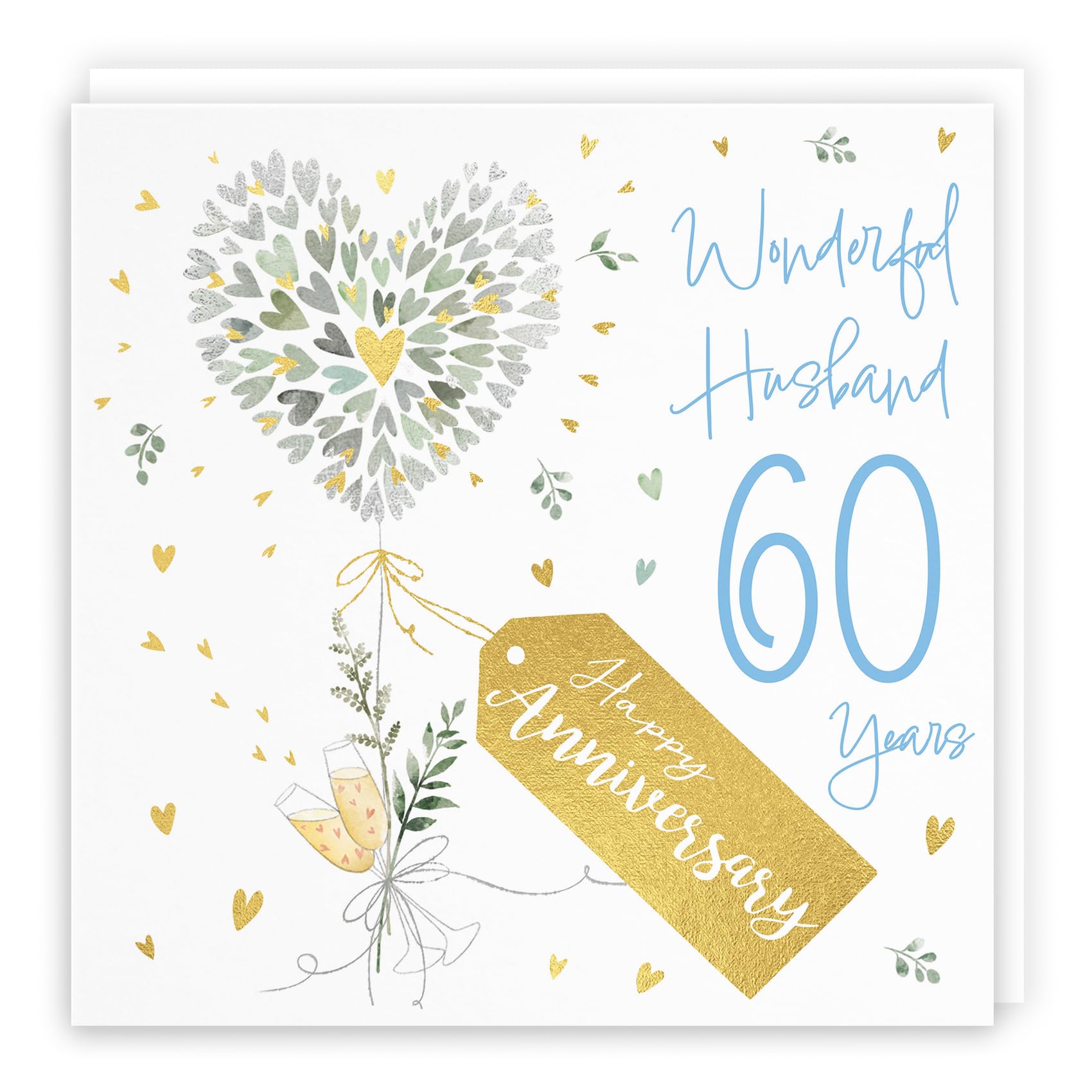 Hunts England - Husband 60th Anniversary Card - 60 Years Husband - Contemporary Hearts - Gold Foil - Luxury 60th Wedding Anniversary Card For Husband - Happy Anniversary Husband - Milo's Gallery