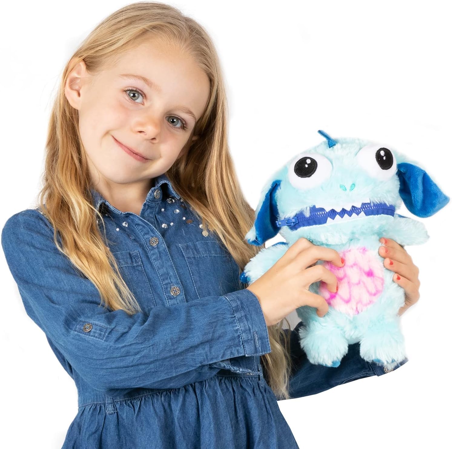 Worry Yummy Monster Children's Soft Toy - 28cm (11") Soft Cuddly Toy For Kids - Boys & Girls Anxiety, Stress & Fear Reducing Sleep Companion - Blue 'Marvin'