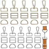 30 Pcs D Rings for Purse Bag, AFUNTA Hardware Purse Heavy Duty Swivel Snap Hooks and Tri-Glide Slide Buckles for Bag Making Buckles Craft (25mm/31mm)