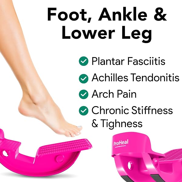 PROHEAL PINK PLANTAR FASCIITIS RELIEF FOOT ROCKER – CALF STRETCHER WITH SPIKED BALL MASSAGER – ACHILLES TENDONITIS CALF, FOOT, HEEL, AND ANKLE STRETCHER – LOWER LEG PAIN RELIEF