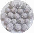 YYCRAFT 200pcs Glitter Tinsel Pom Poms - Sparkle Balls For Crafts & Cat Toys, 20mm (Yellow)