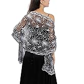 Ladiery Sequin Stars Moons Shawls and Wraps for Evening Dresses,Women sparkly Sheer Mesh Wedding Shawls for Evening Party