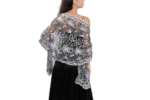 Ladiery Sequin Stars Moons Shawls and Wraps for Evening Dresses,Women sparkly Sheer Mesh Wedding Shawls for Evening Party