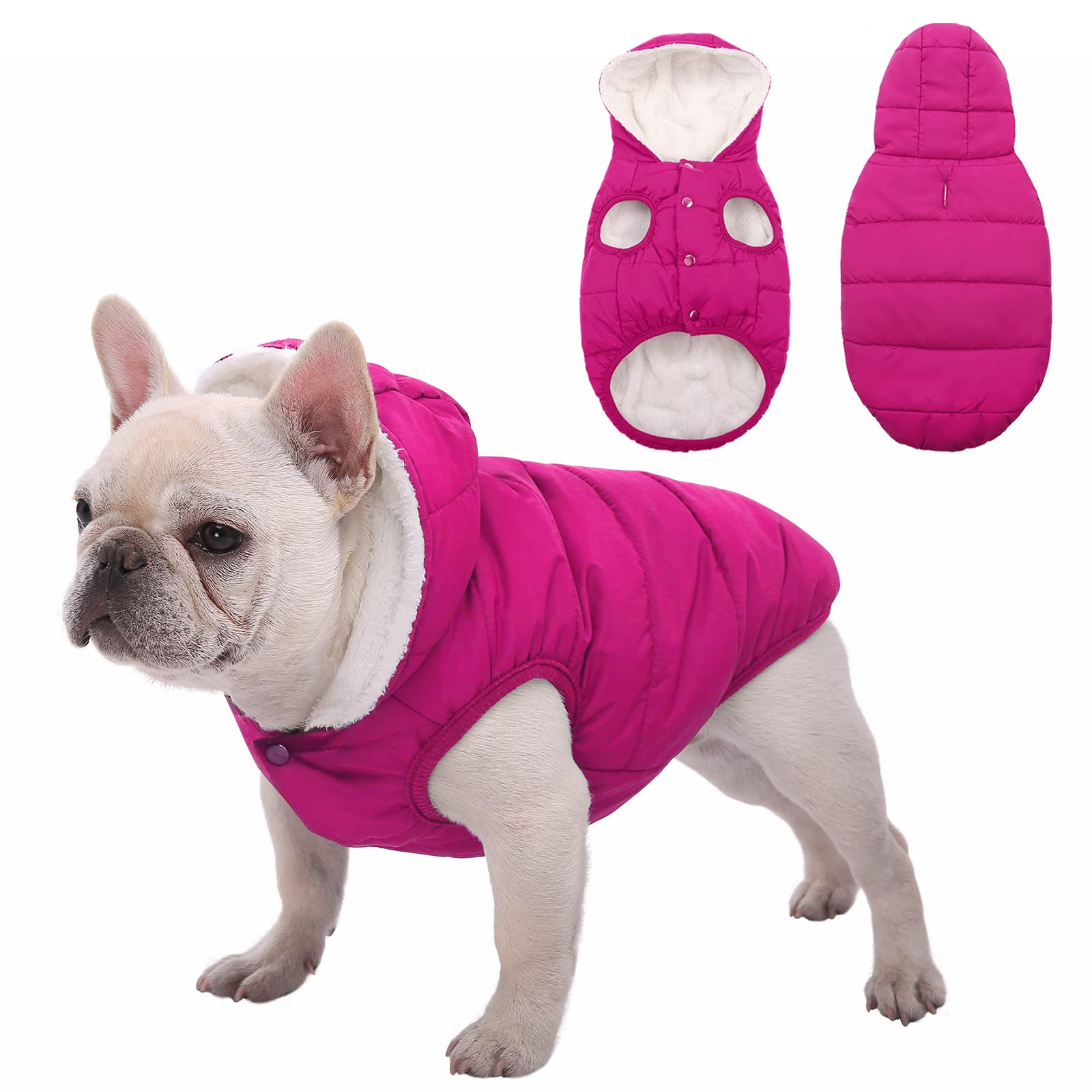 Windproof Waterproof Dog Coat - Fleece & Cotton Lined Warm Dog Jacket, Cold Weather Pet Apparel Clothes Vest - Sizes S to 3XL (Pink)