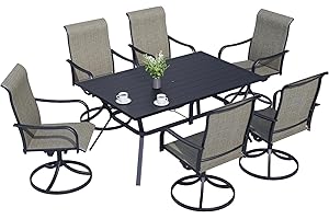 Virvla 7-Piece Outdoor Patio Dining Set, 6 Textilene Chairs & 1 Rectangular Dining Table for Backyard Front Porch Pool Deck Outdoor Furniture Set - Mocha Grey