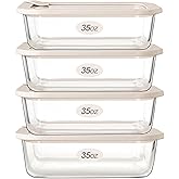 Urban Green Glass Food Storage Containers with Glass Lids, Microwave Safe Food Container Set, Airtight Food Container Set, LeakProof, 100% Plastic Free, White Color, 4pack