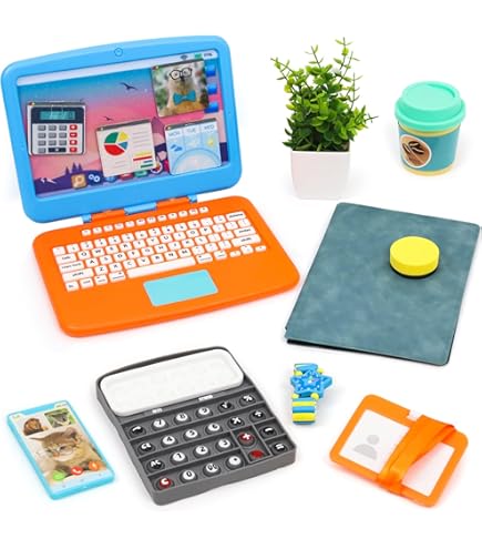 Office-set van hout voor kinderen, speelgoed met houten laptop en hoz-mobiele telefoon voor rollenspellen