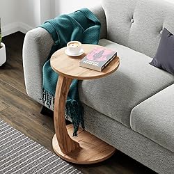 C-Shaped Round End Table with Rolling Wheels