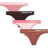 Reebok Womens Thongs - 4 Pack Performance Stretch G-String Thongs for Women - Breathable No Show Sexy Lingerie Underwear